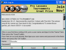 KGS Log In Window KGS Log In Window