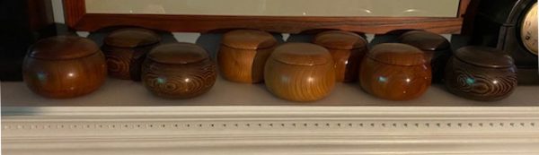 Bowls of stones waiting on the shelf